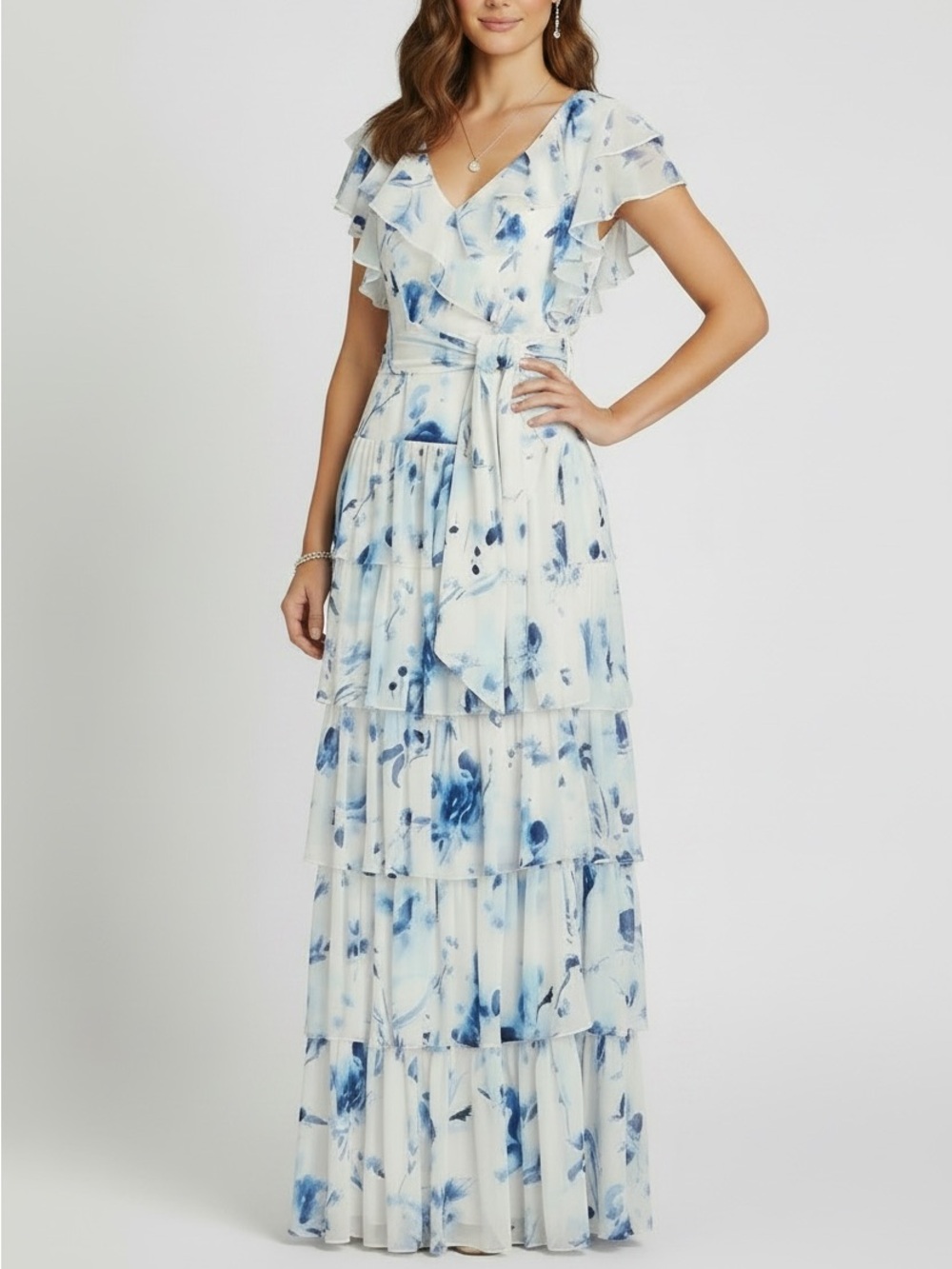 NWT LAUREN RALPH LAUREN Short Sleeve Belted Waist Tiered Ruffle Dress Size 6